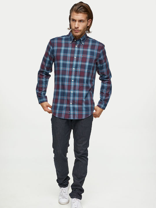 151331902 Long-sleeved Shirt Checked Petrol Blue