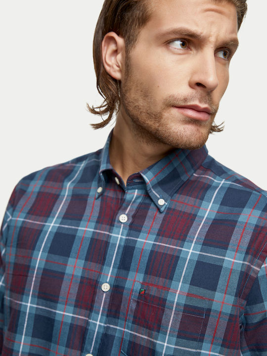 151331902 Long-sleeved Shirt Checked Petrol Blue