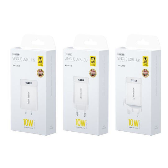 WK Încărcător cu Port USB-A și Cablu Lightning 10W Albς (WP-U118 Combo)