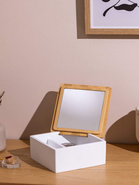 Navaris Wooden Jewellery Box with White Mirror 13x13x6cm