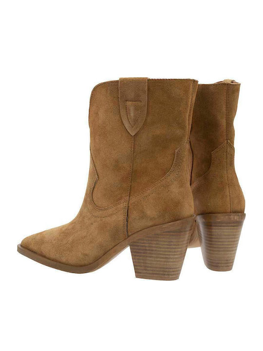 Ghete dama Cowboy din catifea cu platforme pentru femei cu toc Tabac