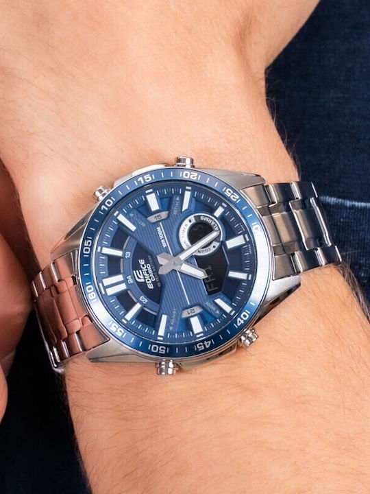Casio Edifice Analog/Digital Men's Watch 46.6mm Chronograph Battery with Silver Metal Bracelet