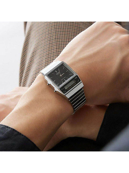 Casio Vintage Edgy Analog/Digital Men's Watch 32.1mm Chronograph Battery with Silver Rubber Strap