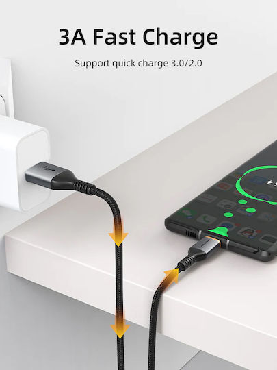 Cabletime CT-AMCM3A Braided USB 2.0 Cable USB-C male - USB-A 15W Μαύρο 1m CT-AMCM3A-AG-1