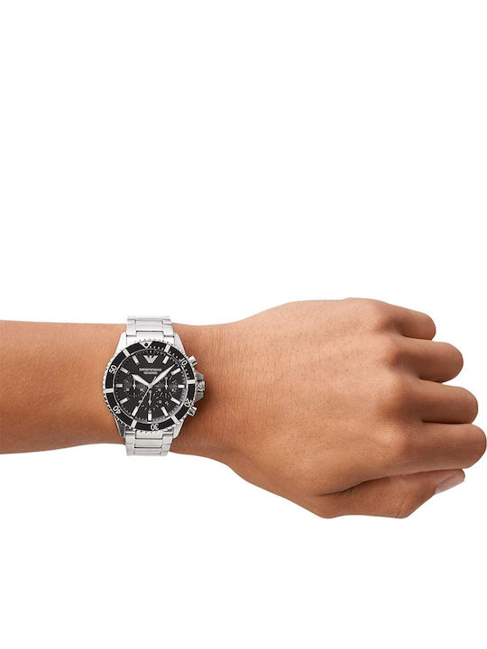 Emporio Armani Men's Watch Chronograph Battery with Silver Metal Bracelet