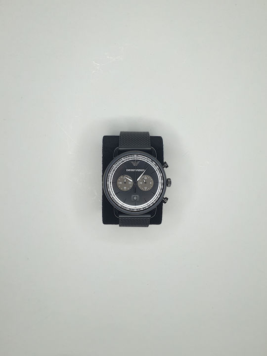 Emporio Armani Ανδρικό Ρολόι 44mm Χρονογράφος Μπαταρίας με Μαύρο Μεταλλικό Μπρασελέ