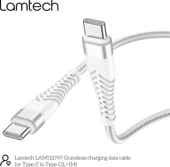 Lamtech Braided USB 2.0 Cable USB-C Male - USB-C White 1m LAM112747