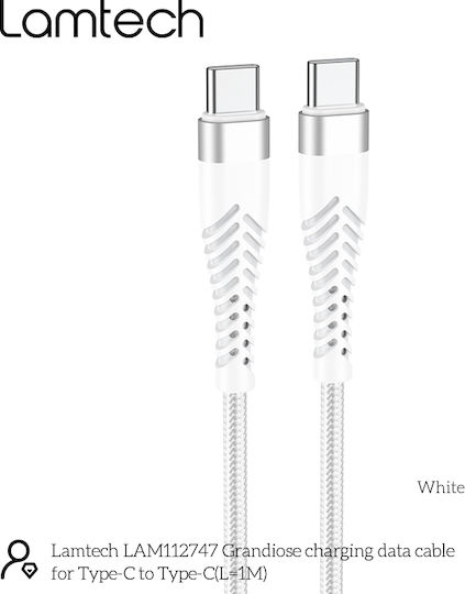 Lamtech Braided USB 2.0 Cable USB-C Male - USB-C White 1m LAM112747