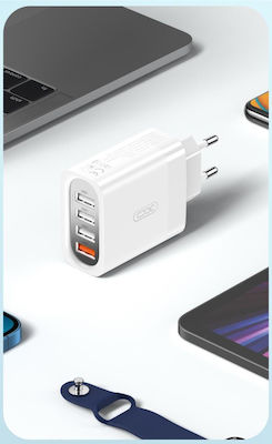 XO Φορτιστής Χωρίς Καλώδιο με 4 Θύρες USB-A Quick Charge 3.0 Λευκός (L100)