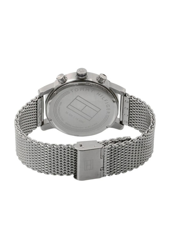 Tommy Hilfiger Kane Ανδρικό Ρολόι 44mm Χρονογράφος Μπαταρίας με Ασημί Μεταλλικό Μπρασελέ