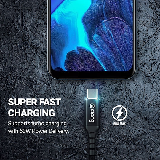 Crong Armor Link Cablu USB 2.0 Braided USB-C Masculin - USB-A 60W PD Negru 0.25m CRG-AL025USAC-BLK