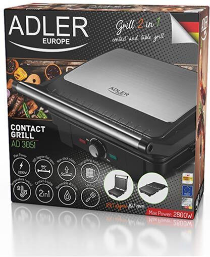 Adler AD3051 Tabletop Electric Grill Ribbed Plate 2200W with Lid and Adjustable Thermostat 29cmx24cmcm