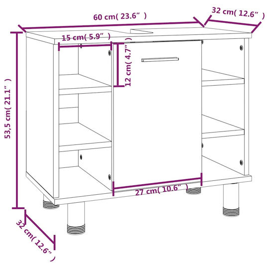vidaXL Waschtisch ohne Waschbecken L60xB32xH53.5cm Sonoma