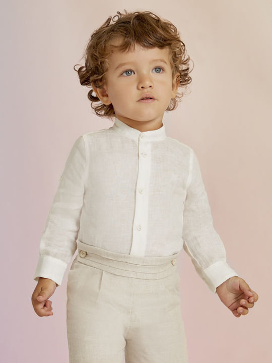 Kinder Hemd Langarm Leinen Beige