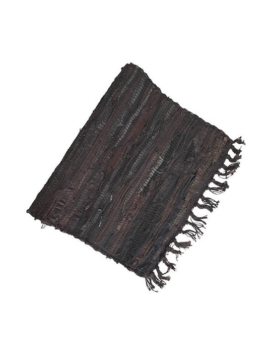 Sidirela E-0060BK Rug Fireplace Rectangular Leather with Fringes Brown