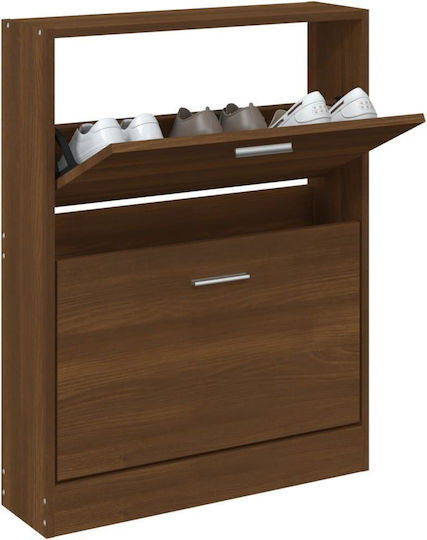 Wooden Shoe Organizer with 2 Shelves Yellow 59x17x81cm