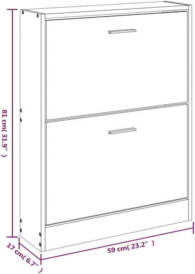 Wooden Shoe Organizer with 2 Shelves Yellow 59x17x81cm