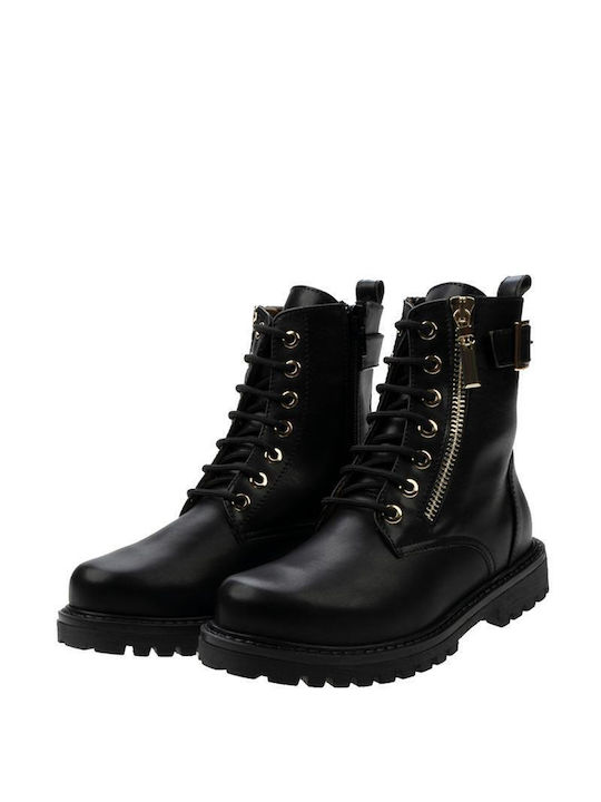 Scarpy Kids PU Leather Military Boots with Zipper Black