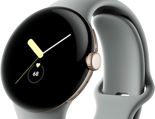 Google Pixel Watch LTE Stainless Steel 41mm με eSIM και Παλμογράφο (Champagne Gold case / Hazel Active band)