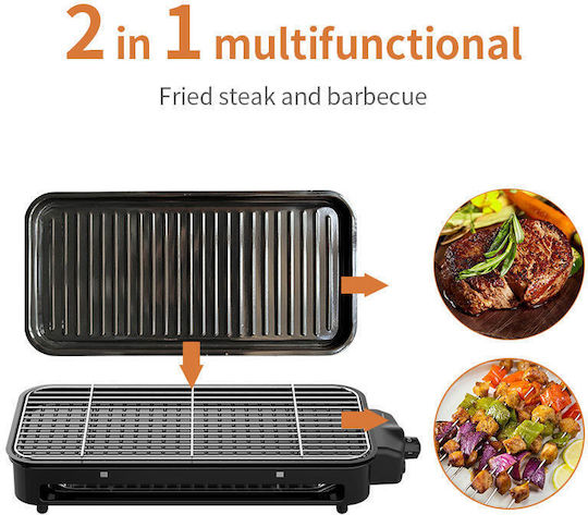 Sokany Tabletop Electric Grill Grill and Ribbed Plate 1500W with Adjustable Thermostat 45cmx23cmcm