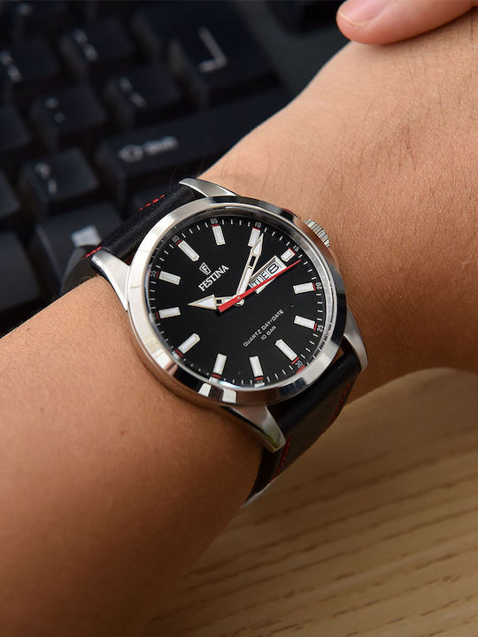 Festina Ανδρικό Ρολόι 40mm Μπαταρίας με Μαύρο Δερμάτινο Λουράκι