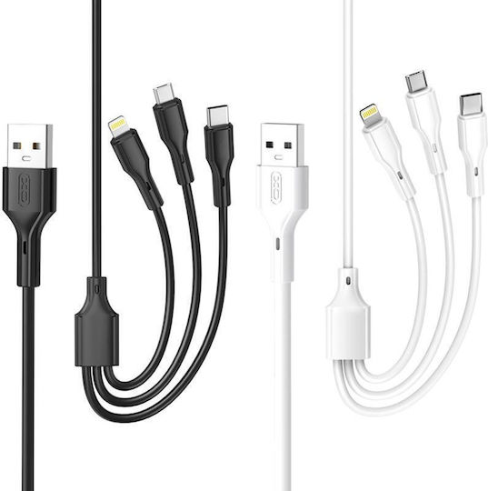 XO 16.005.0215 Regular USB to Lightning / Type-C / micro USB Cable 2.4A Μαύρο 1m (16.005.0215)