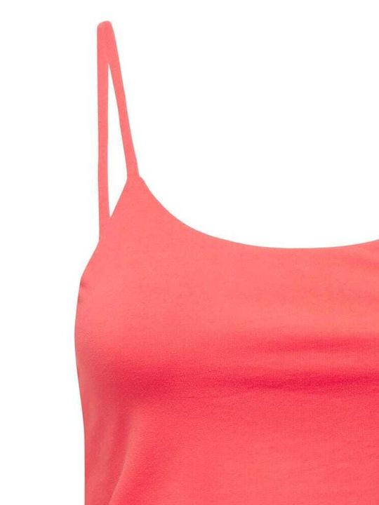 Γυναικείο Καλοκαιρινό Crop Top Βαμβακερό με Τιράντες Hot Coral