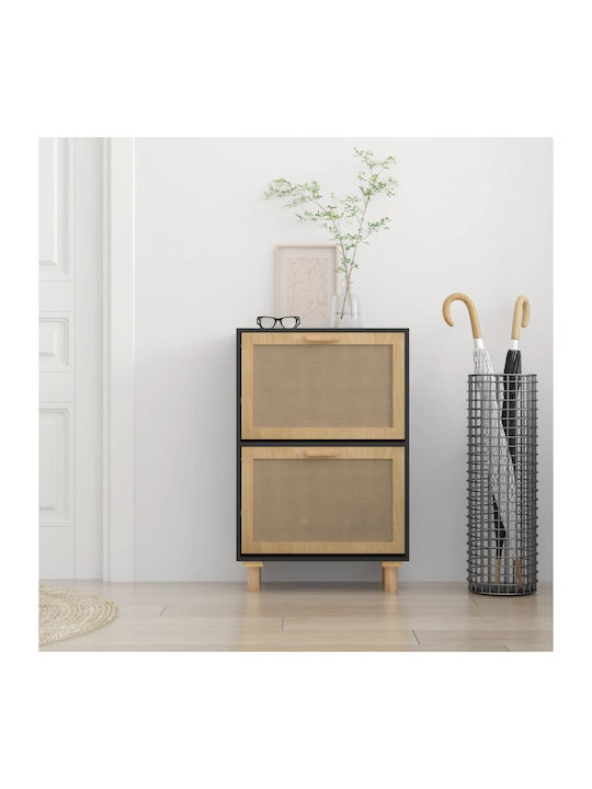Suport pentru pantofi din Lemn Masiv cu 2 Rafturi Neagră L52xW25xH80cm