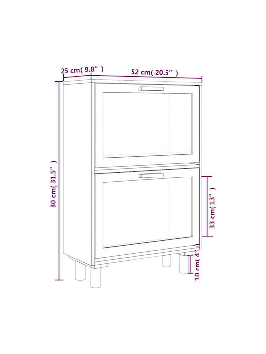 Suport pentru pantofi din Lemn Masiv cu 2 Rafturi Neagră L52xW25xH80cm