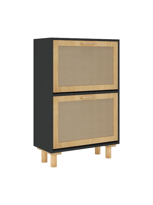 Suport pentru pantofi din Lemn Masiv cu 2 Rafturi Neagră L52xW25xH80cm