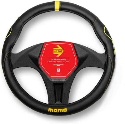 Momo Car Steering Wheel Cover with Diameter 38cm Synthetic Black with Yellow Seam