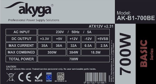 Akyga AK-B1-700BE 700W Black Computer Power Supply Full Wired