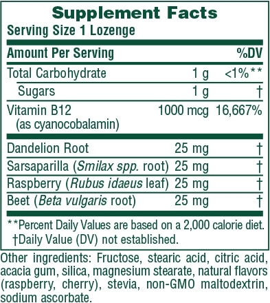 Nature's Plus Vitamin B12 Βιταμίνη για την Υγεία του Νευρικού Συστήματος 1000mcg Raspberry 30 παστίλιες