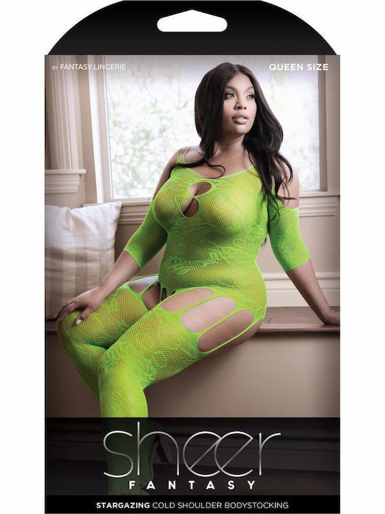 Fantasy Lingerie Stargazing Cold Shoulder Suspender Catsuit PS Ολόσωμο Καλσόν με Ανοιχτό Καβάλο Πράσινο