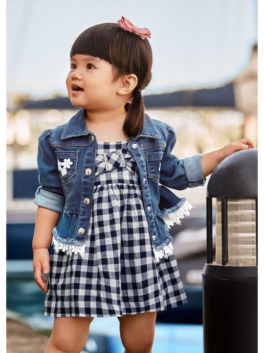 Mayoral Kids Dress Set with Accessories Checked Sleeveless Blue