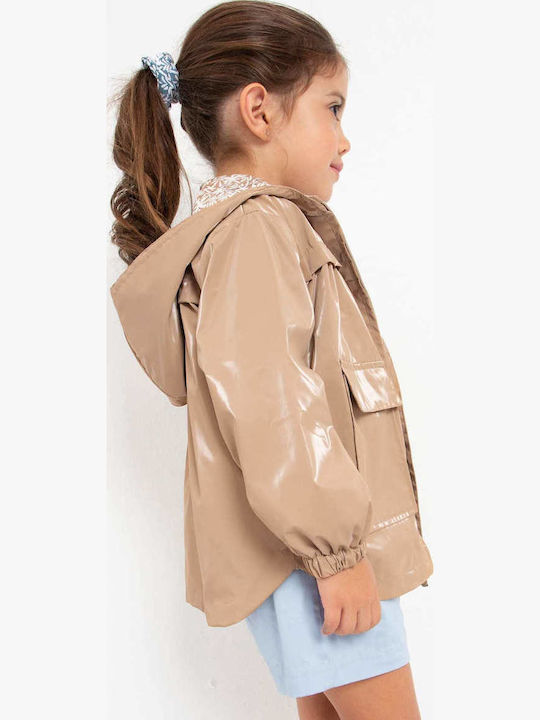 Kids' Casual Jacket Short Windproof with Hood Brown