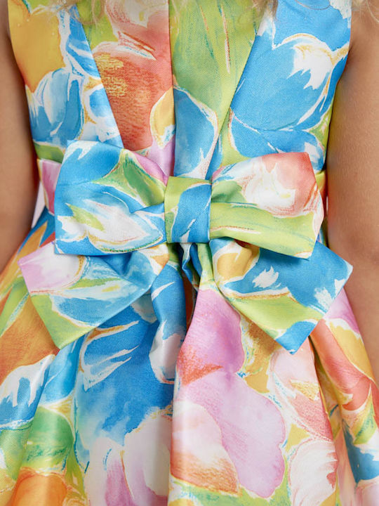 Children's Dress Sleeveless Tulle Floral Turquoise