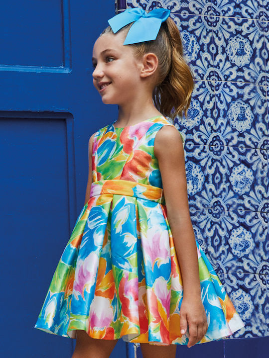 Children's Dress Sleeveless Tulle Floral Turquoise