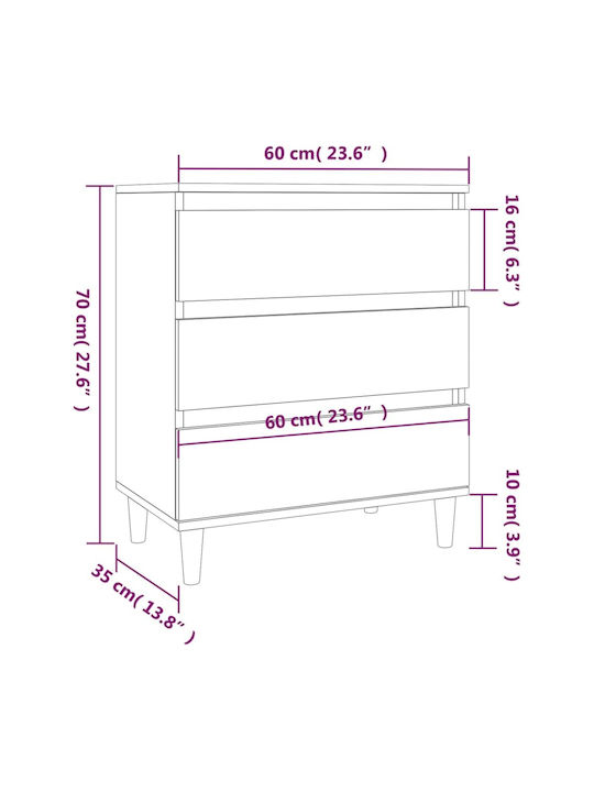 Wooden Chest of Drawers with 3 Drawers 60x35x70cm
