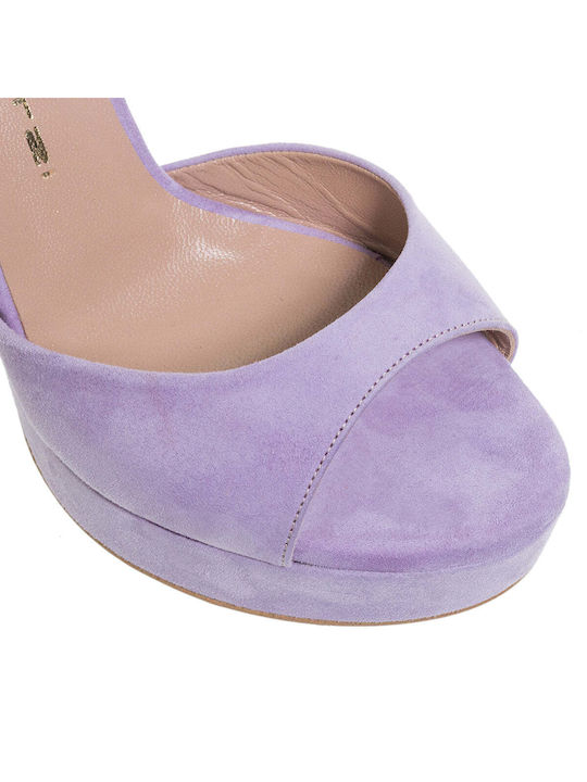 Mourtzi Suede Women's Sandals Lilac with Chunky High Heel