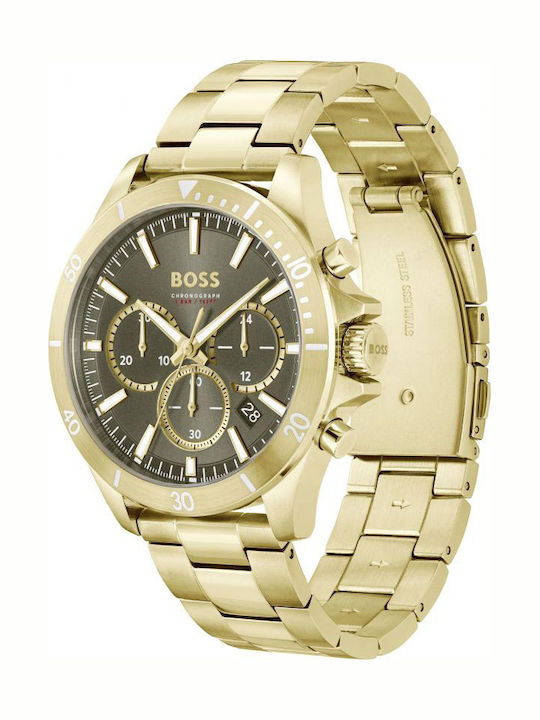 Boss Montre Men's Watch 45mm Chronograph Battery with Gold Metal Bracelet
