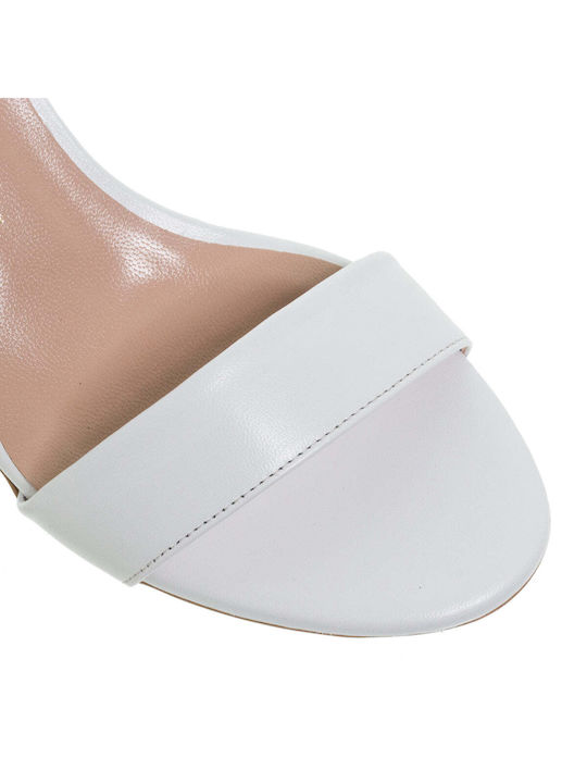 Mourtzi Women's Sandals with Chunky Medium Heel In White Colour