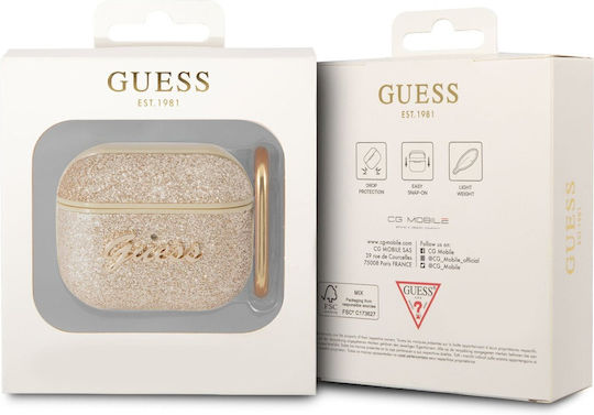 Guess Glitter Flakes Plastic Case with Keychain Gold for Apple AirPods 3
