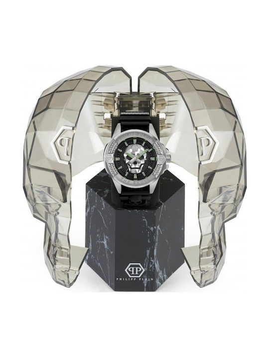 Philipp Plein The Skull Ανδρικό Ρολόι 50mm Μπαταρίας με Μαύρο Καουτσούκ Λουράκι
