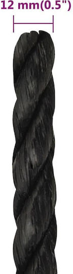 vidaXL Rope with Diameter 12mm and Length 100m Rope Black 12mm 100m Polypropylene