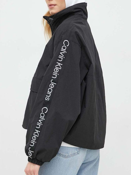Women's Short Sports Jacket Waterproof and Windproof for Winter Black