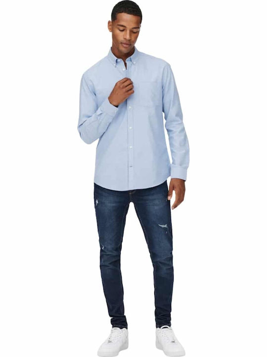 Μακρυμάνικo Πουκάμισο σε Στενή Γραμμή Cashmere Blue