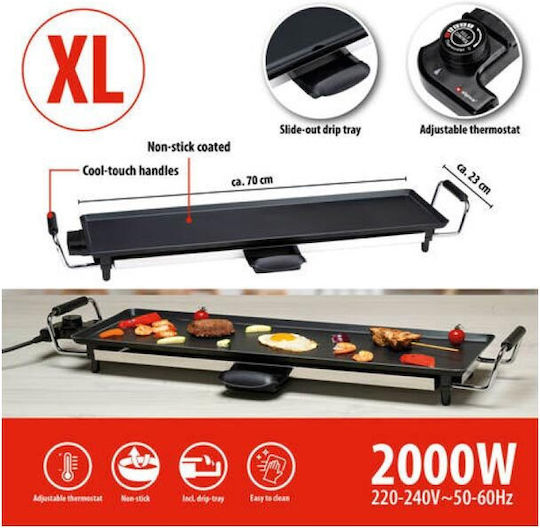 Alpina Appliances Teppanyaki Grilling Plate with Adjustable Thermostat 2000W 70x23cm.