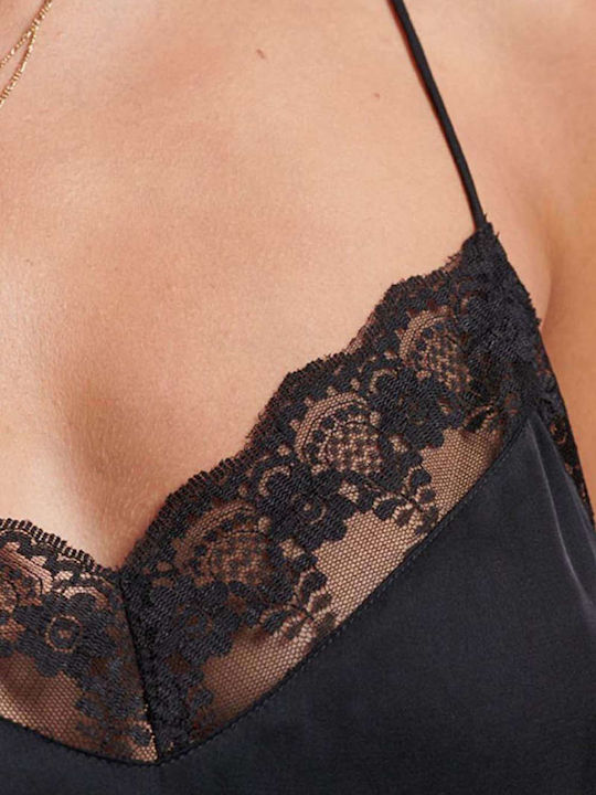 Women's Satin Lingerie Top Black