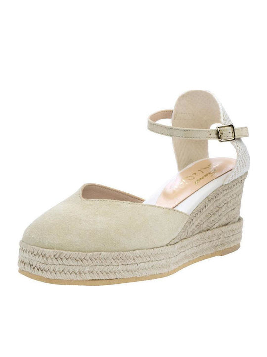 Women's Leather Platform Espadrilles Beige